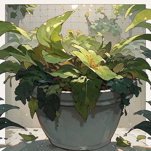 Close-up Potted Plant by Glass Wall