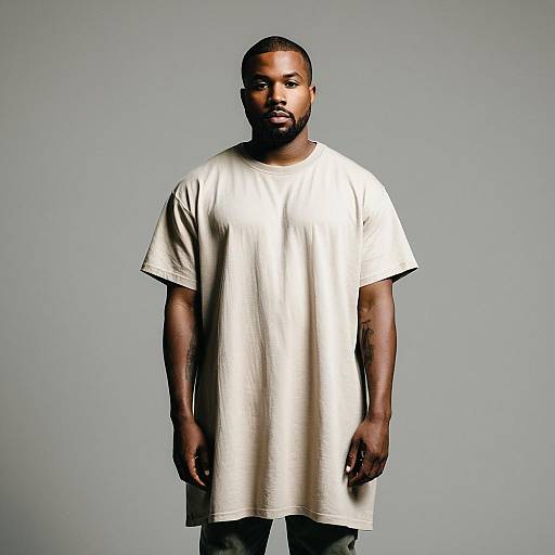 Black Man in Beige T-Shirt Dress