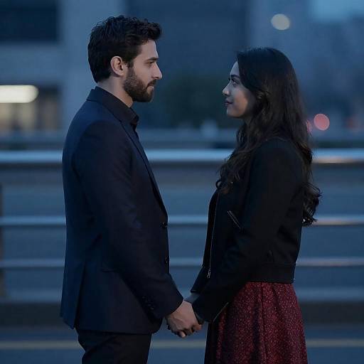 Dim Blue Urban Nighttime Couple Portrait