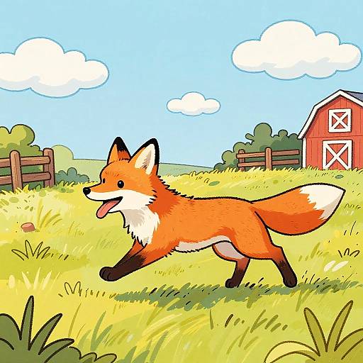 Colorful Cartoon Fox Running Outdoors