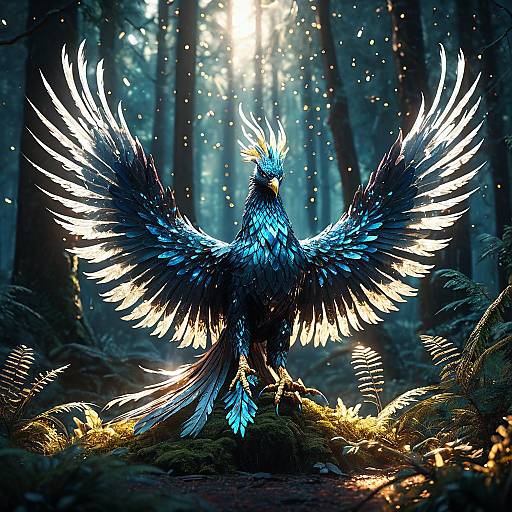 Radiant Crystal Phoenix in Mystical Forest