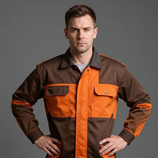 Man in Brown-Orange Work Outfit