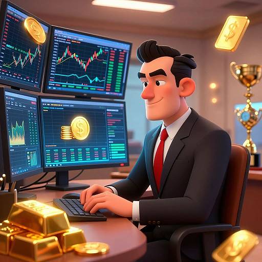 Cartoon Rich Executive in Luxury Office