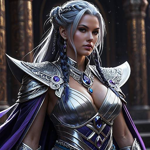 Fantasy Female Enchantress in Silver Armor