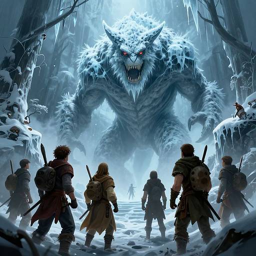 Adventurers Facing Ice-Encased Monster