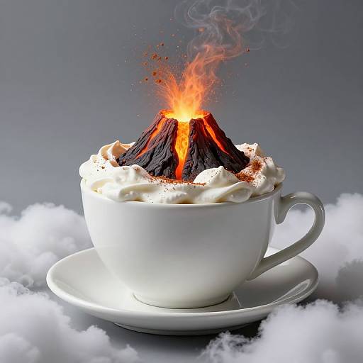 Surreal Colossal Teacup Volcano Scene