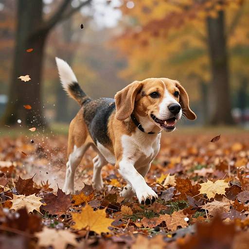 Beagle Exploring Vibrant Autumn Park