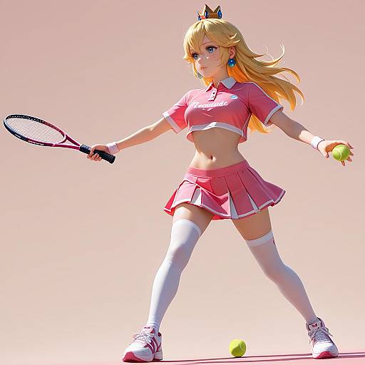 3D Render of Princess Peach Playing Tennis
