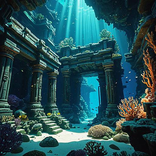 Ancient Underwater City Ruins with Coral