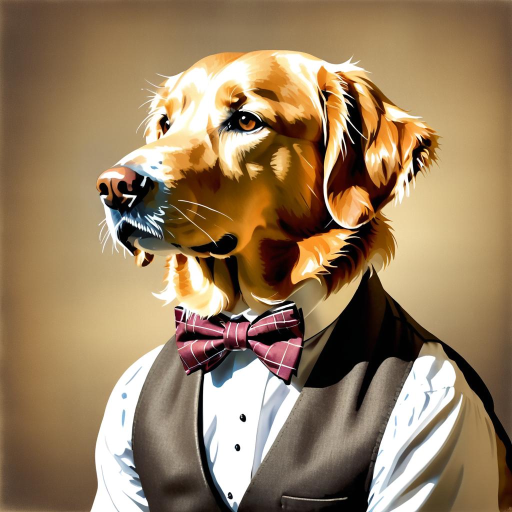 Vintage Golden Retriever Portrait in Bowtie