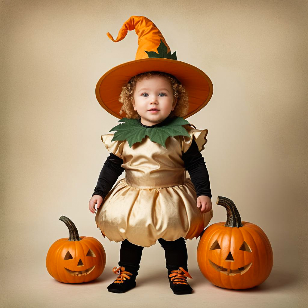 Curious Toddler in Adorable Pumpkin Costume