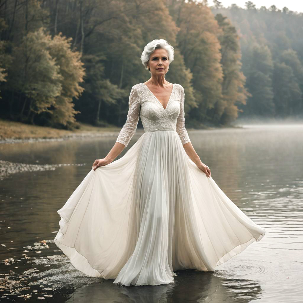 Regal Woman in Misty Lake Scene