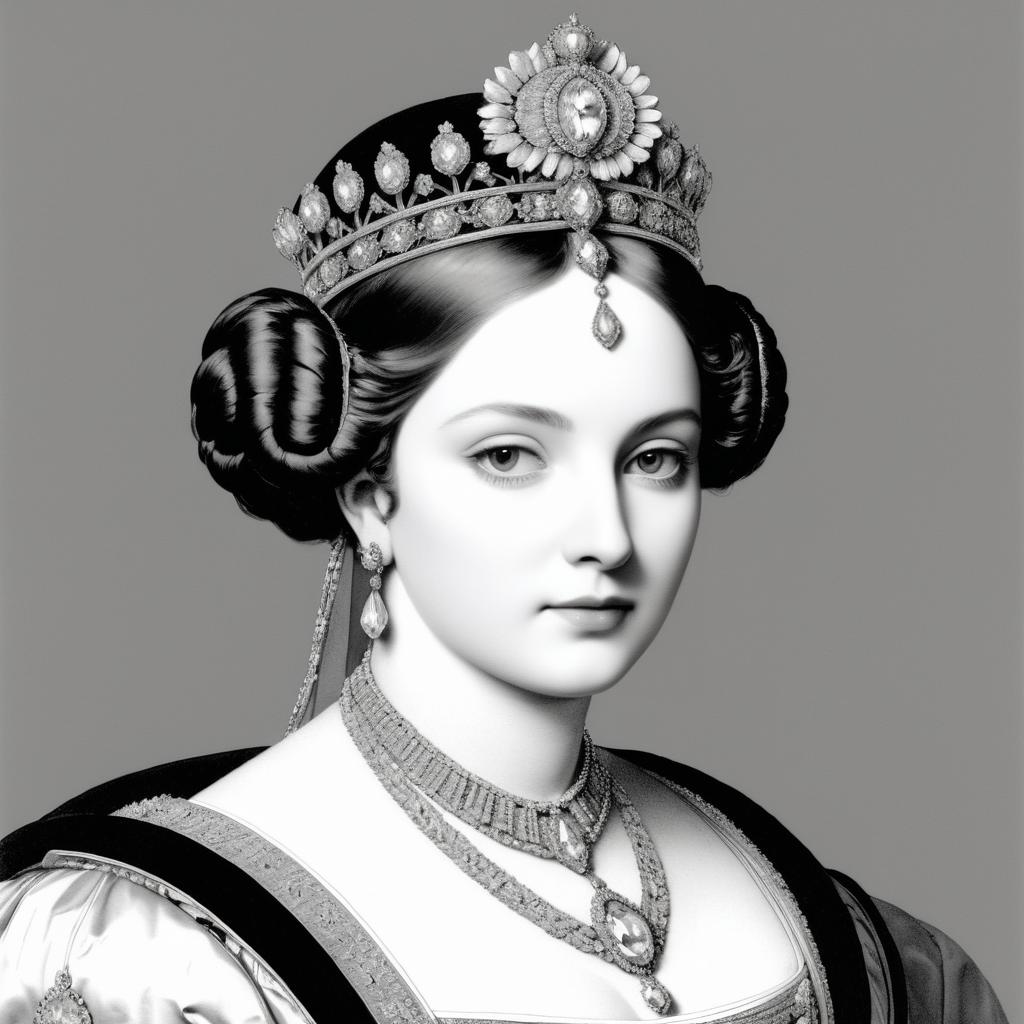 Regal Queen Pencil Portrait in Ingres Style