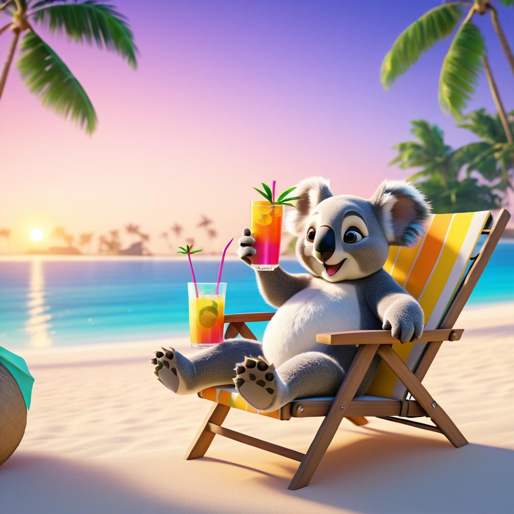 Joyful Koala Enjoying Beach Sunrise