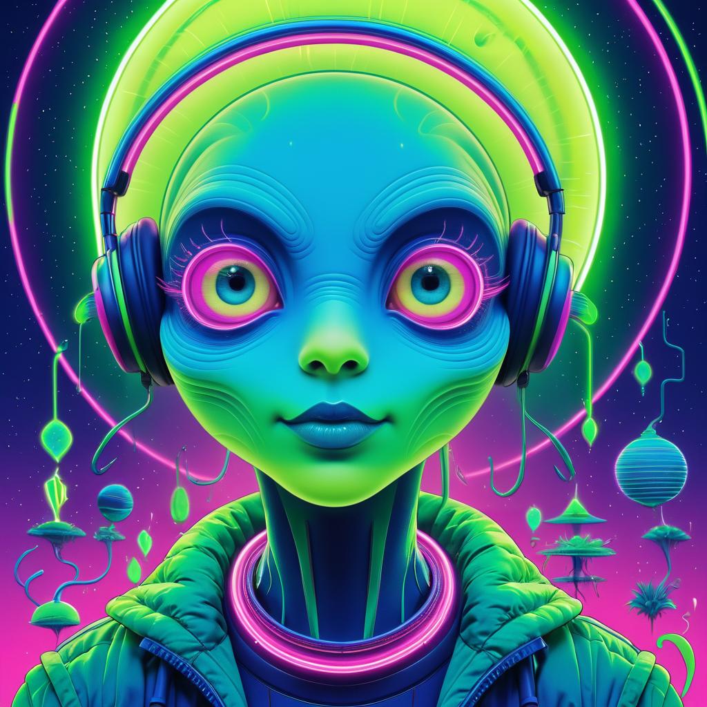 Quirky Alien Art with 80s Vibes