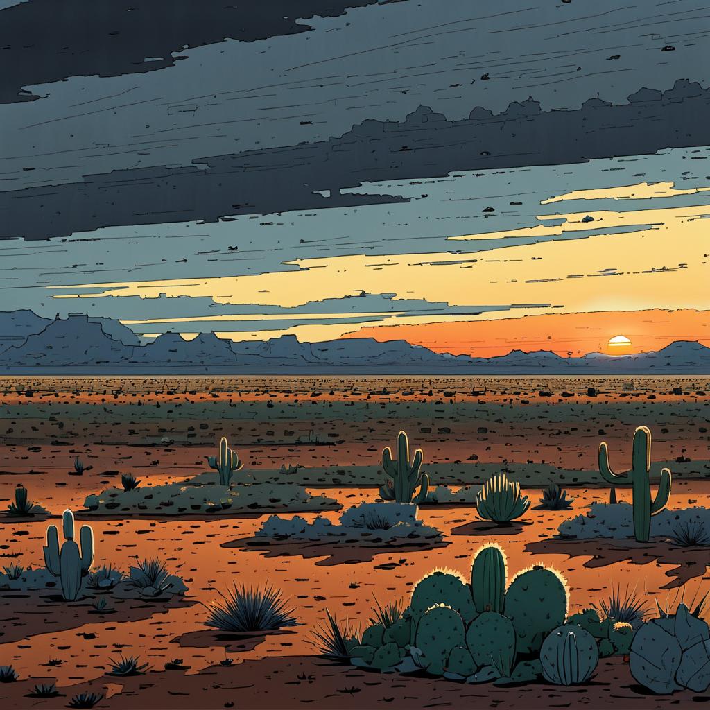 Sunrise Over Cactus Wasteland Landscape