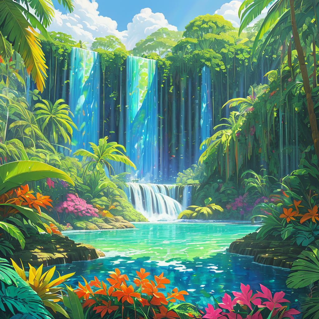 Vibrant Tropical Archipelago Waterfalls