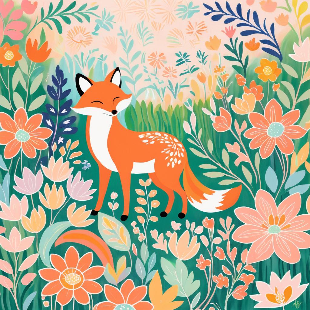 Whimsical Fox in a Blooming Garden