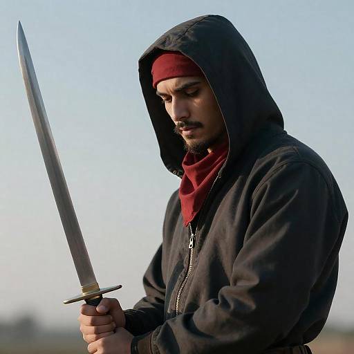 Mysterious Hooded Warrior with Sword
