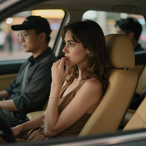 Cityscape Encounter in Dimly Lit Car