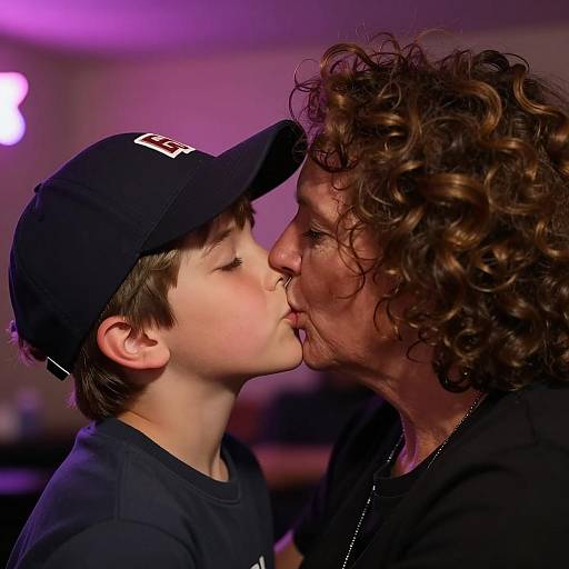 Affectionate Kiss Between Boy and Older Woman