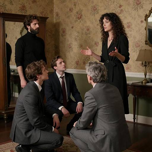 Vintage Room Gathering with Floral Wallpaper