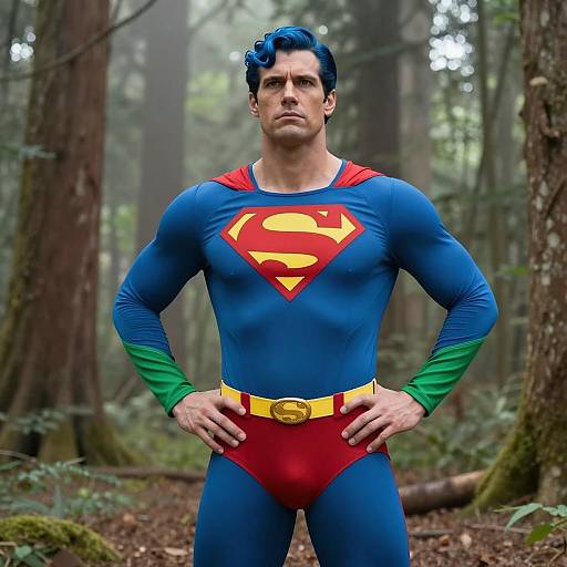 Man in Captain Planet Inspired Superhero Costume in Forest