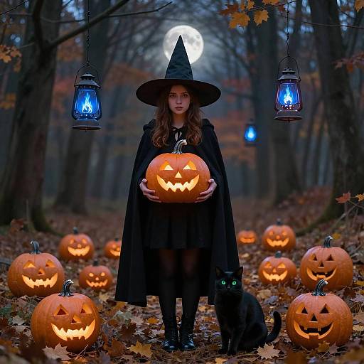 Enchanting Witch in Autumn Forest