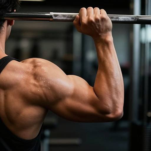 Tensed Arm Muscle in Weightlifting Close-Up