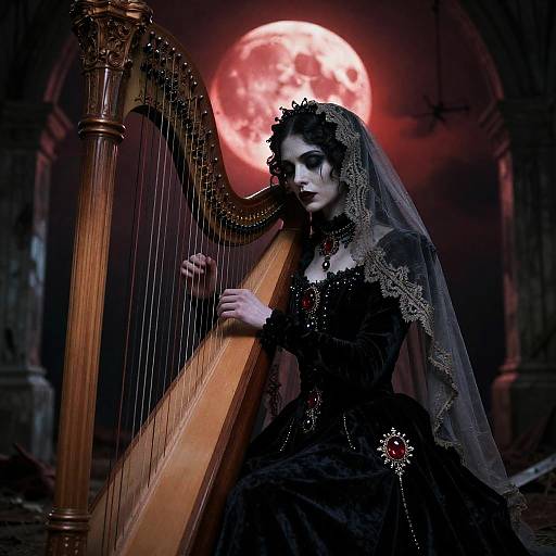 Gravebound Harpist Beneath Blood-Red Moon