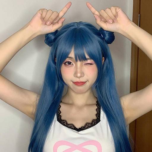 Portrait of Asian Woman with Blue Hair