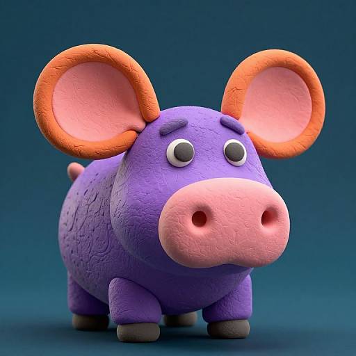 Purple Claymation Hippo with Orange Ears