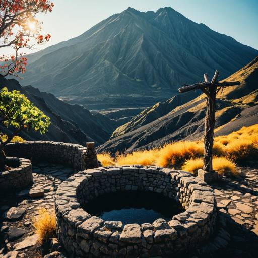 Majestic Volcanic Landscape with Ancient Well