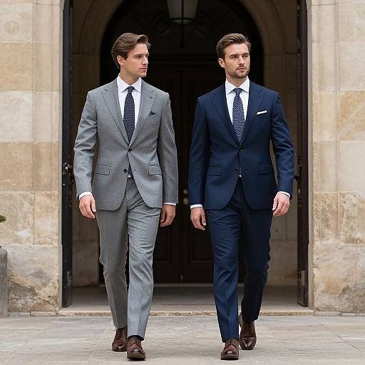 Elegant Men in Tailored Suits Walking