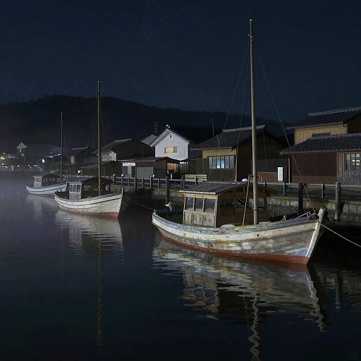 Tranquil Night in Japanese Harbor