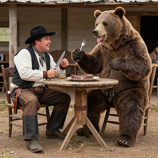 Anthro Grizzly Cowboy Dining Scene