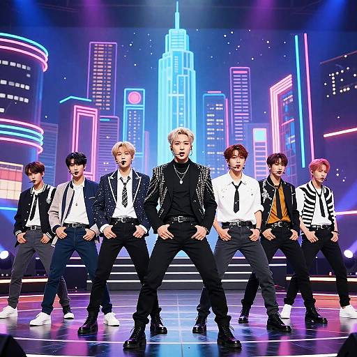 Kpop Boy Group on Neon Stage