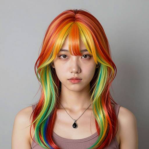 Young Woman with Vibrant Rainbow Hair