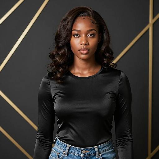 Stunning Black Woman in Shiny Top