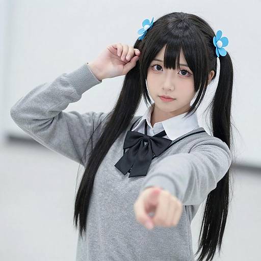 Anime-Style Cosplayer in Twin Ponytails