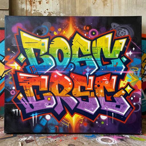 Vibrant graffiti artwork on a black canvas with bold, colorful 