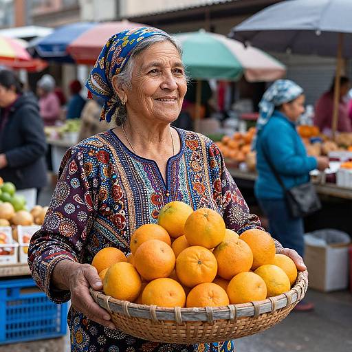 Joyful Elderly Woman in Vibrant Market