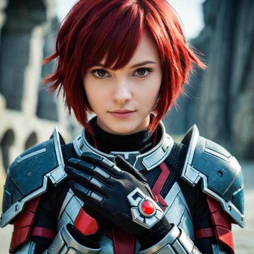 Cosplay of Female Warrior with Red Hair and Armor