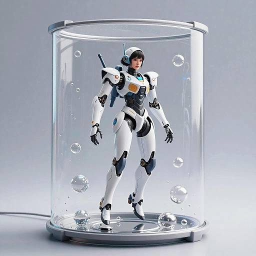 Photorealistic Mecha Girl in Liquid Container