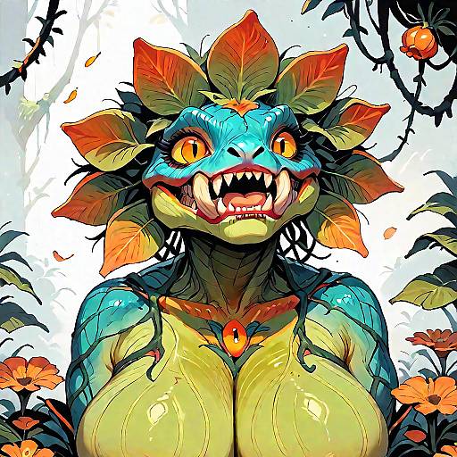 Voluptuous Anthro Biollante Monster Art