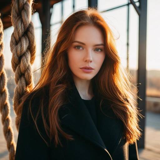 Portrait of Woman with Reddish Hair in Black Coat