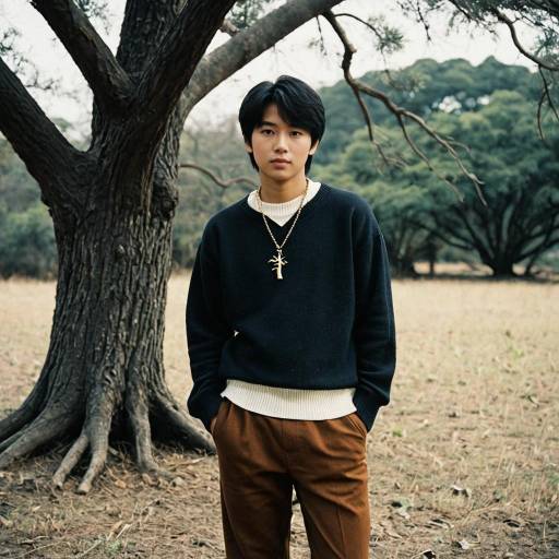 Young man standing by tree outdoors