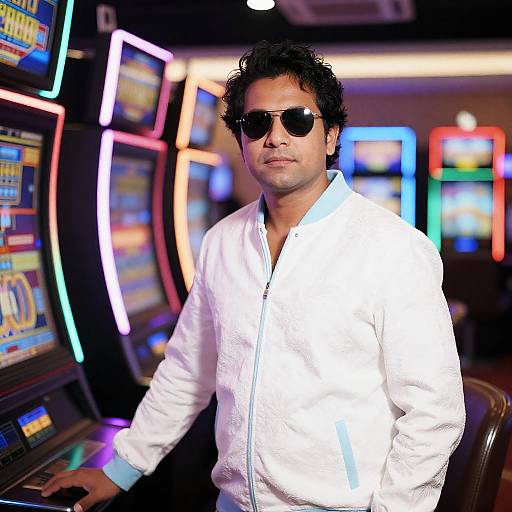 Stylish Man in Bright Casino Scene