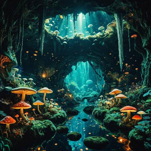 Enchanted Underwater Cavern with Luminous Fungi Enchanted Underwater Cavern with Luminous Fungi