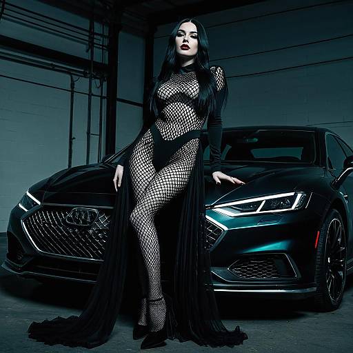 Gothic Fashion Model with Black Car